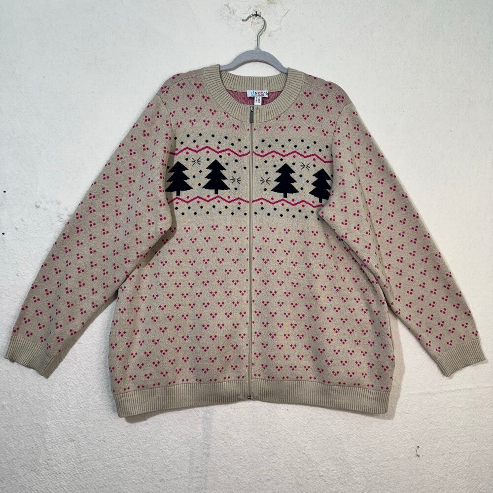 Denim & Co. Archives Zip Front Holiday Fair Isle Cardigan Sweater Plus Size 2X